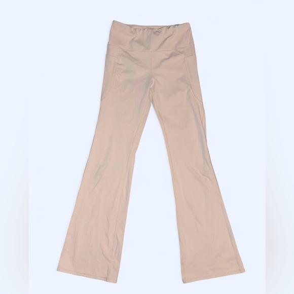 None Pants - Beige High-Waisted Flare Yoga Pants w/ Pockets | Women’s Size Small